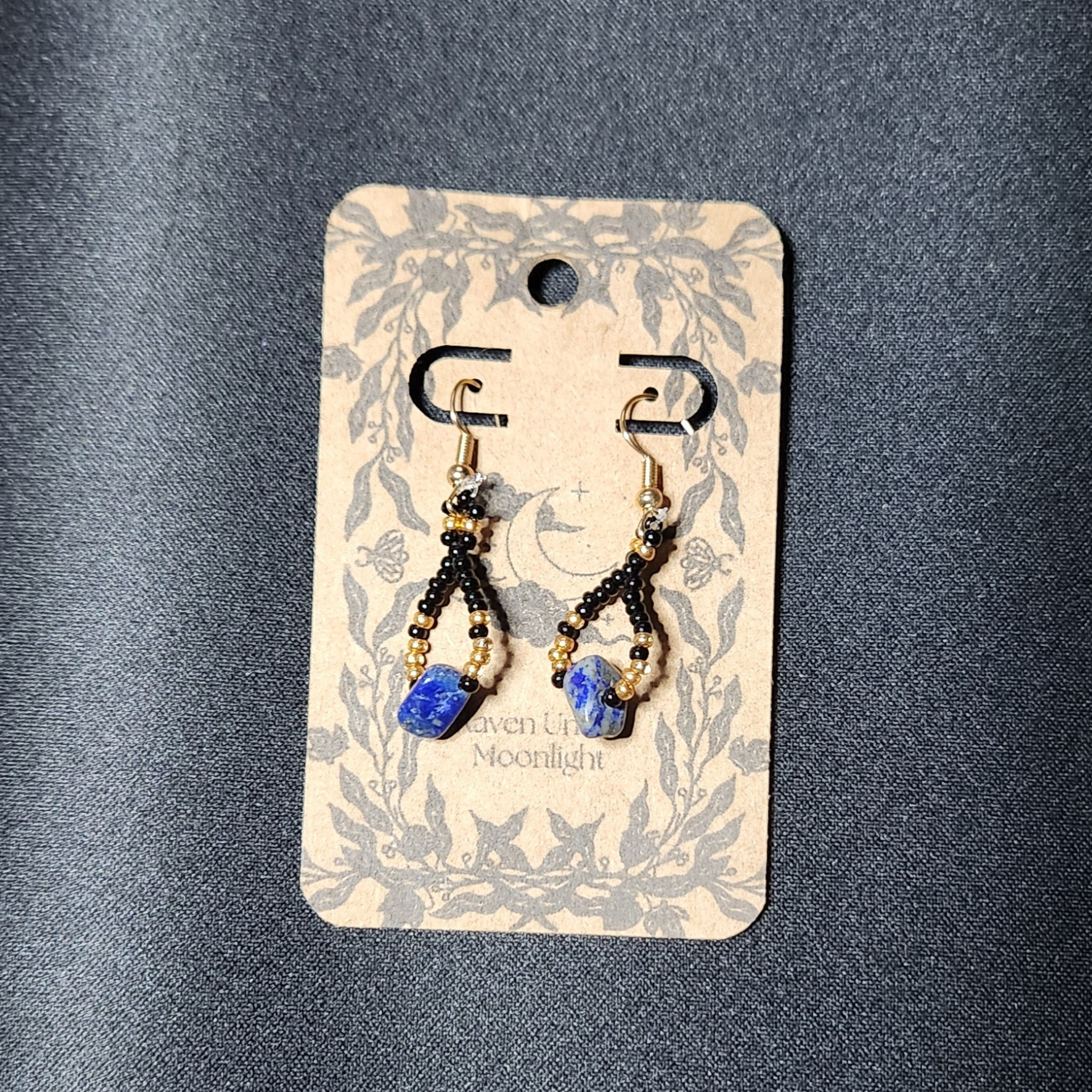 Lapis Lazuli Beaded Teardrops (Gold)