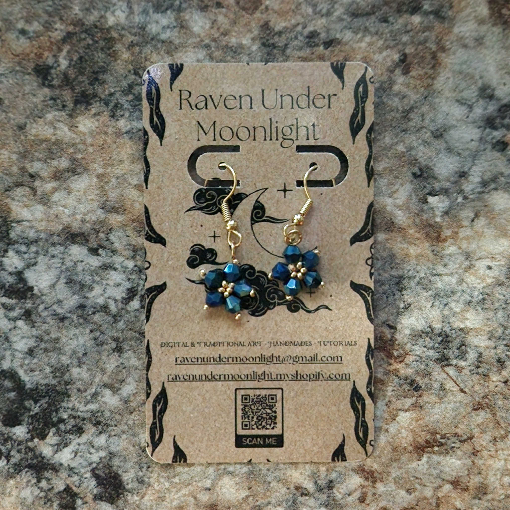 Iridescent Dark Blue & Gold Star Blossoms (Seed Beads)
