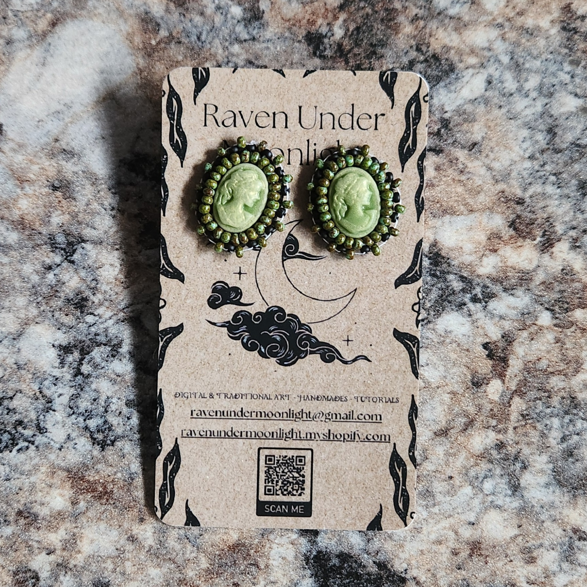 Green Cameo Studs