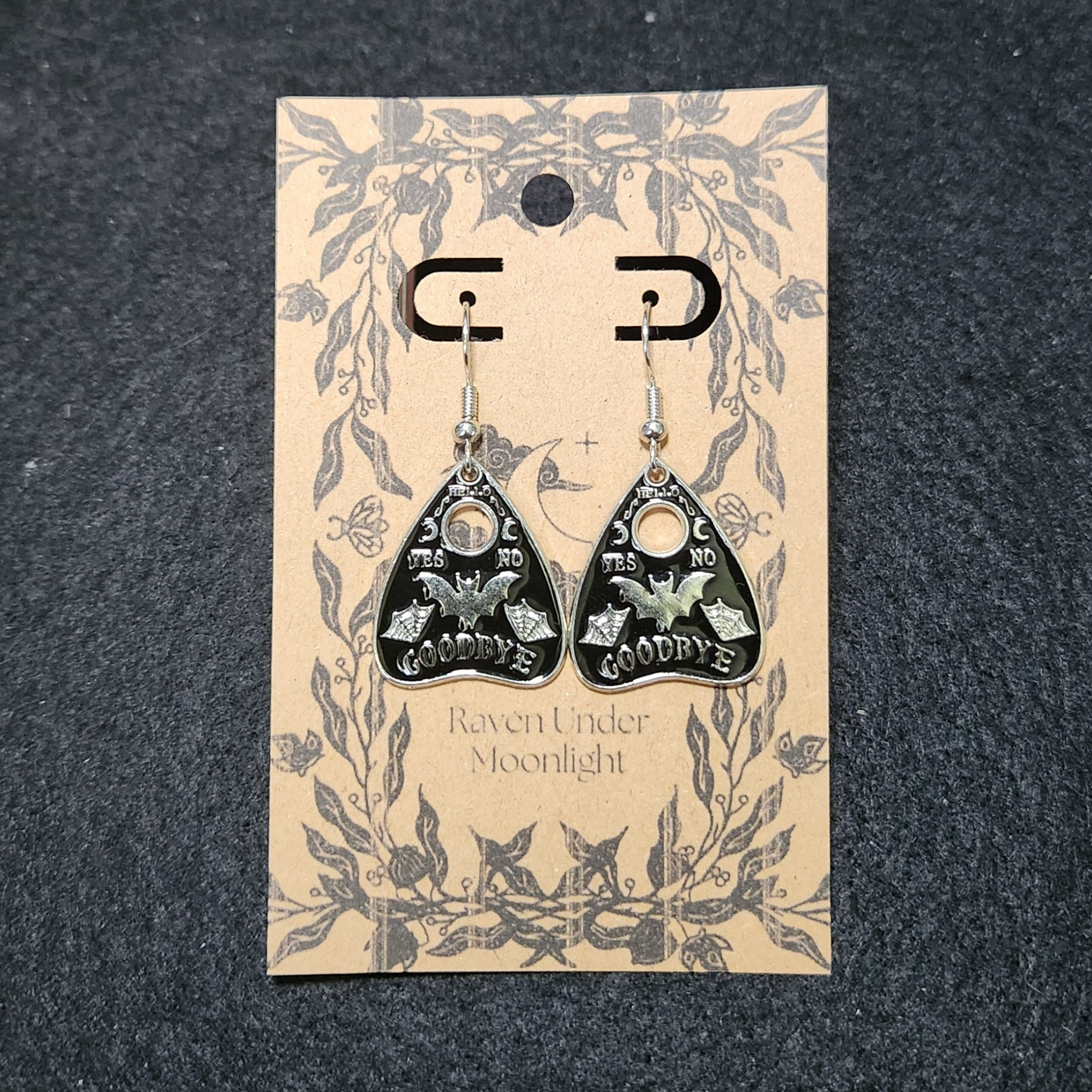 Goodbye Bats Planchette Dangles (Silver)
