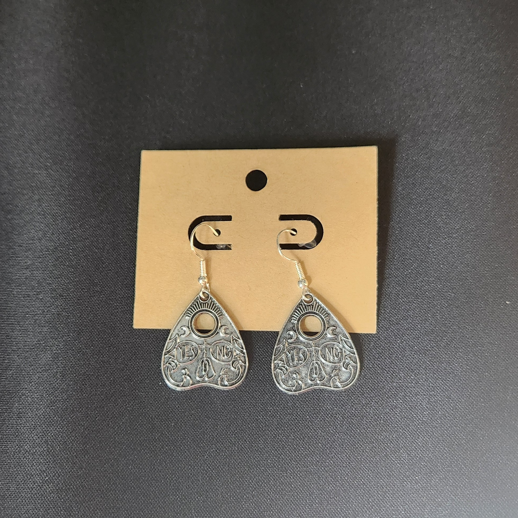 Yes/No Skull Planchette Dangles (Burnished Silver)