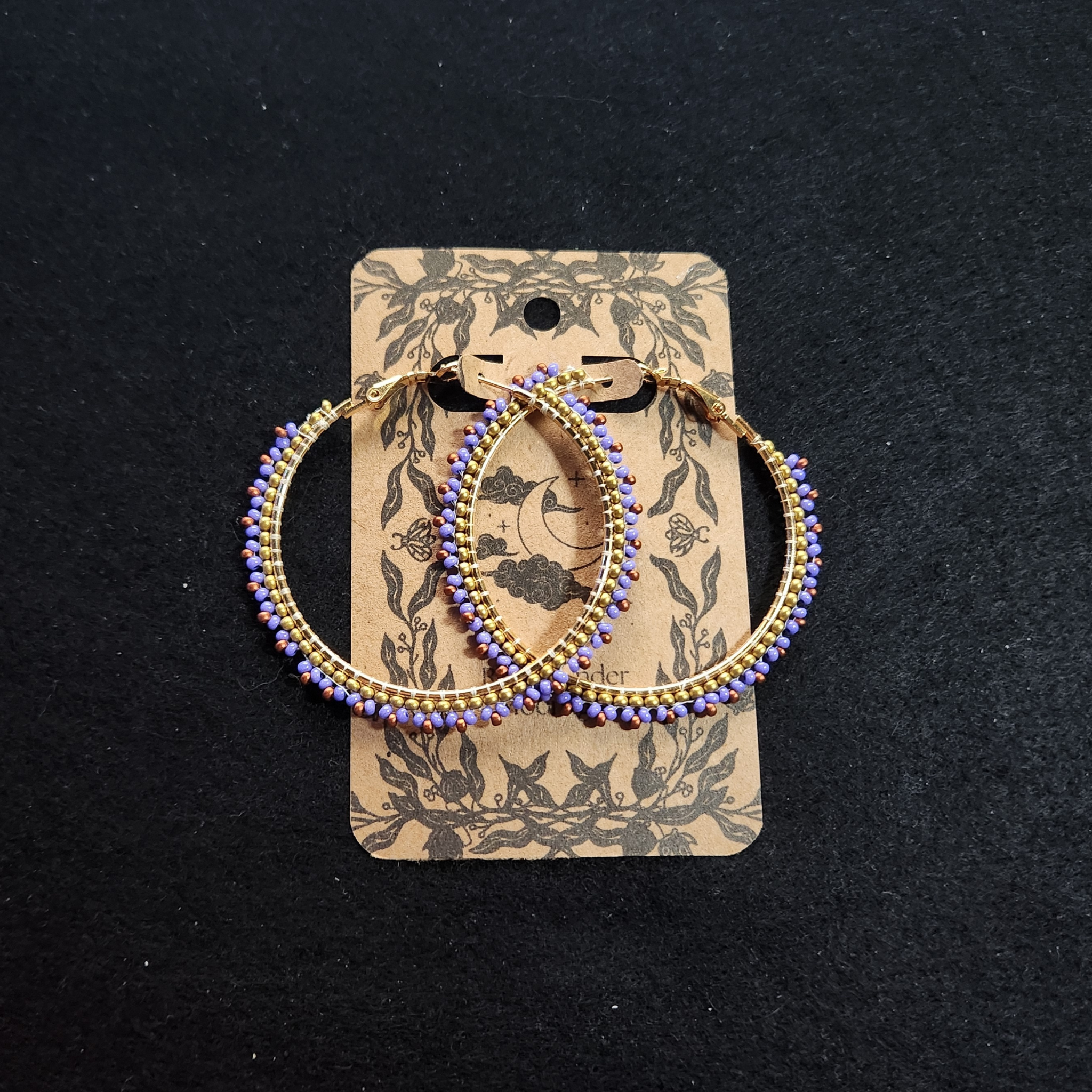 Purple & Coffee - Gold Beaded Hoops 50mm