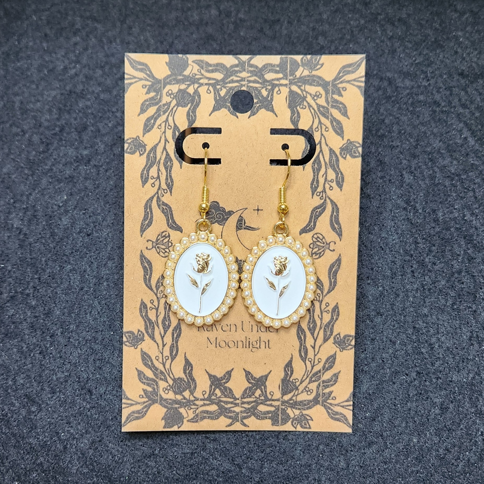 Pearl Framed Rose Dangles (White)