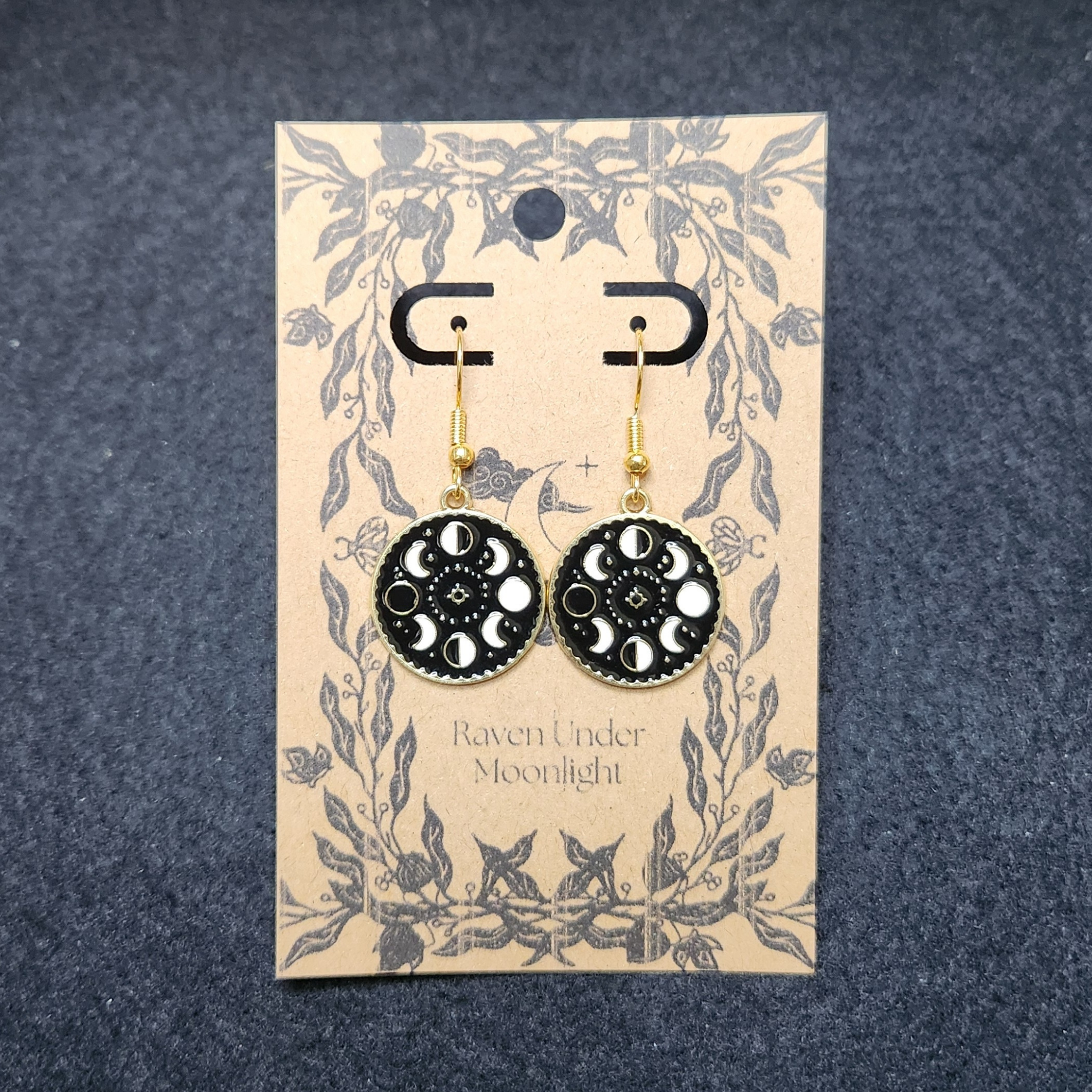 Moon Phase Dangles (Black & Gold)