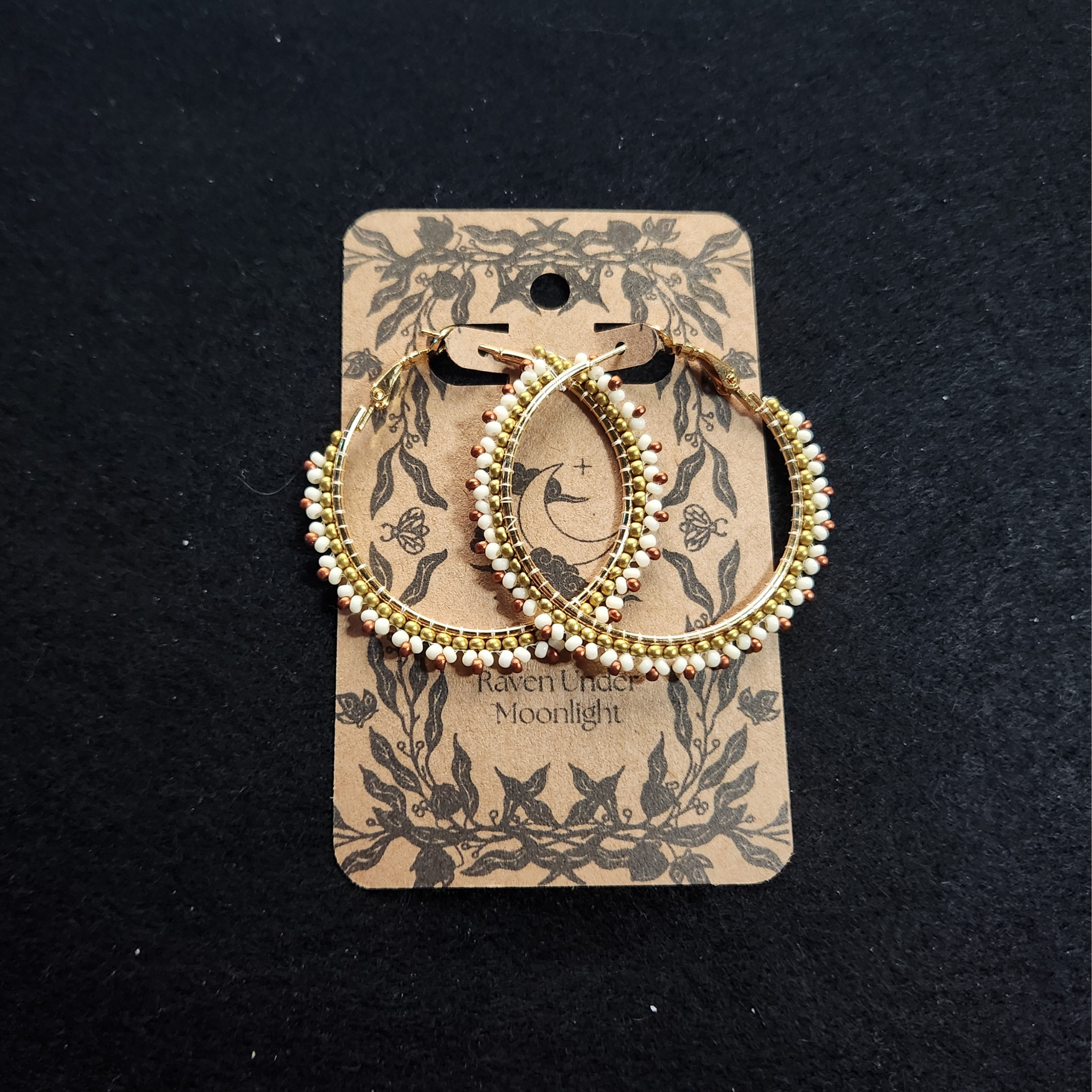 Cream & Coffee - Gold Beaded Hoops 40mm
