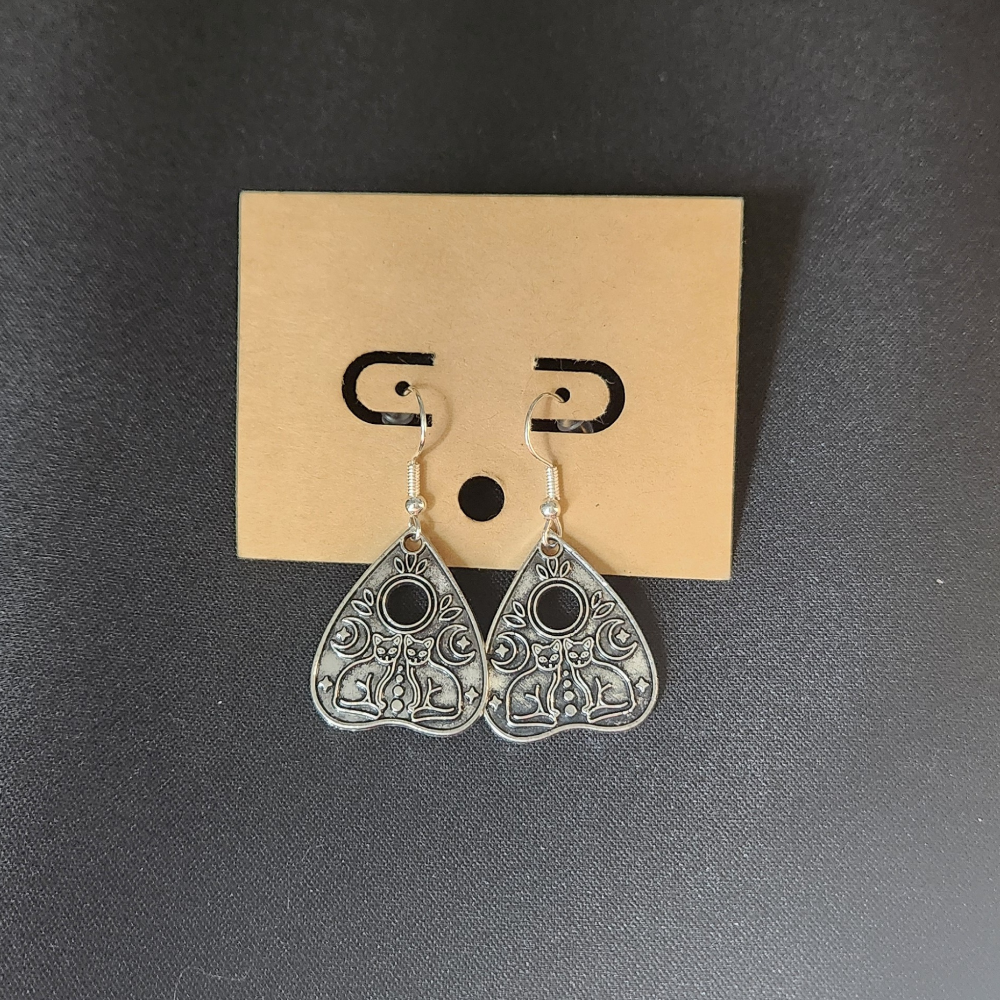 Cats & Moons Planchette Dangles (Burnished Silver)