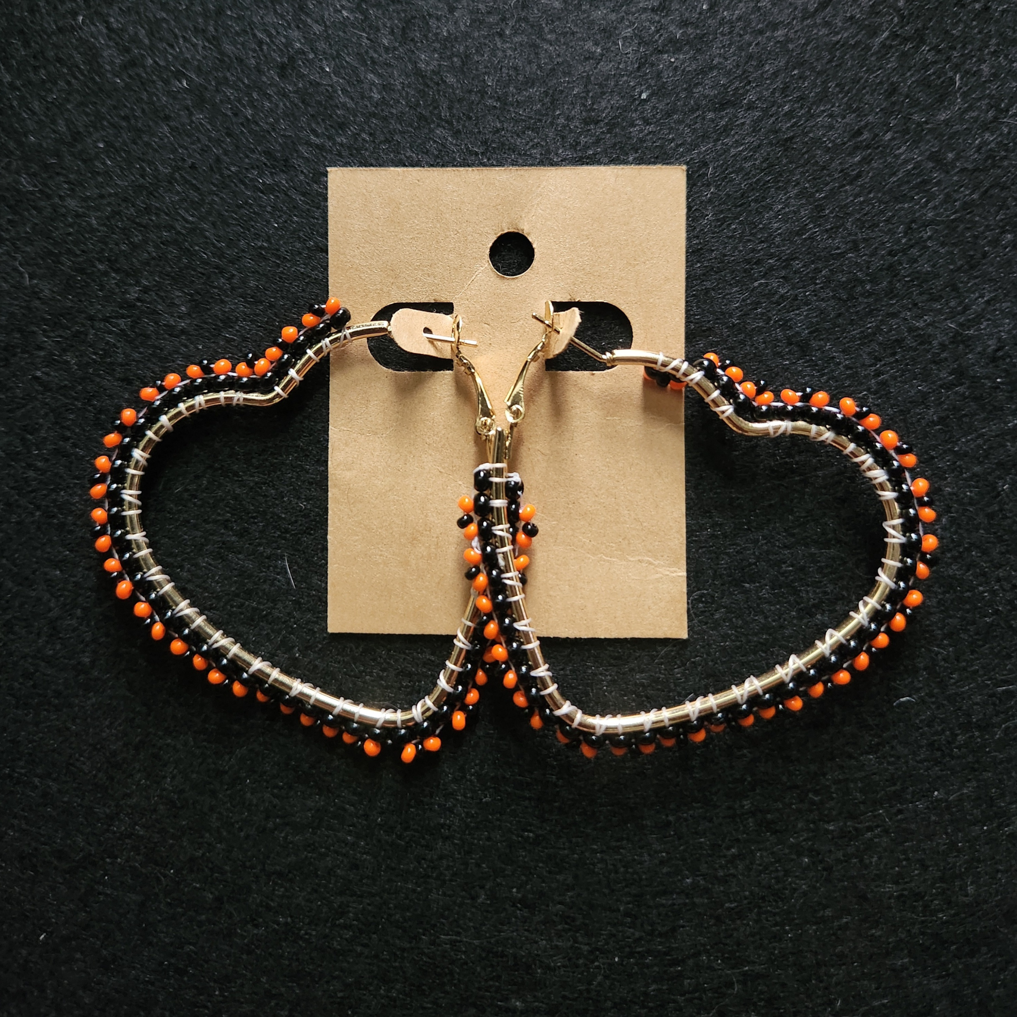 Spooky Season - Gold Beaded Heart Hoops