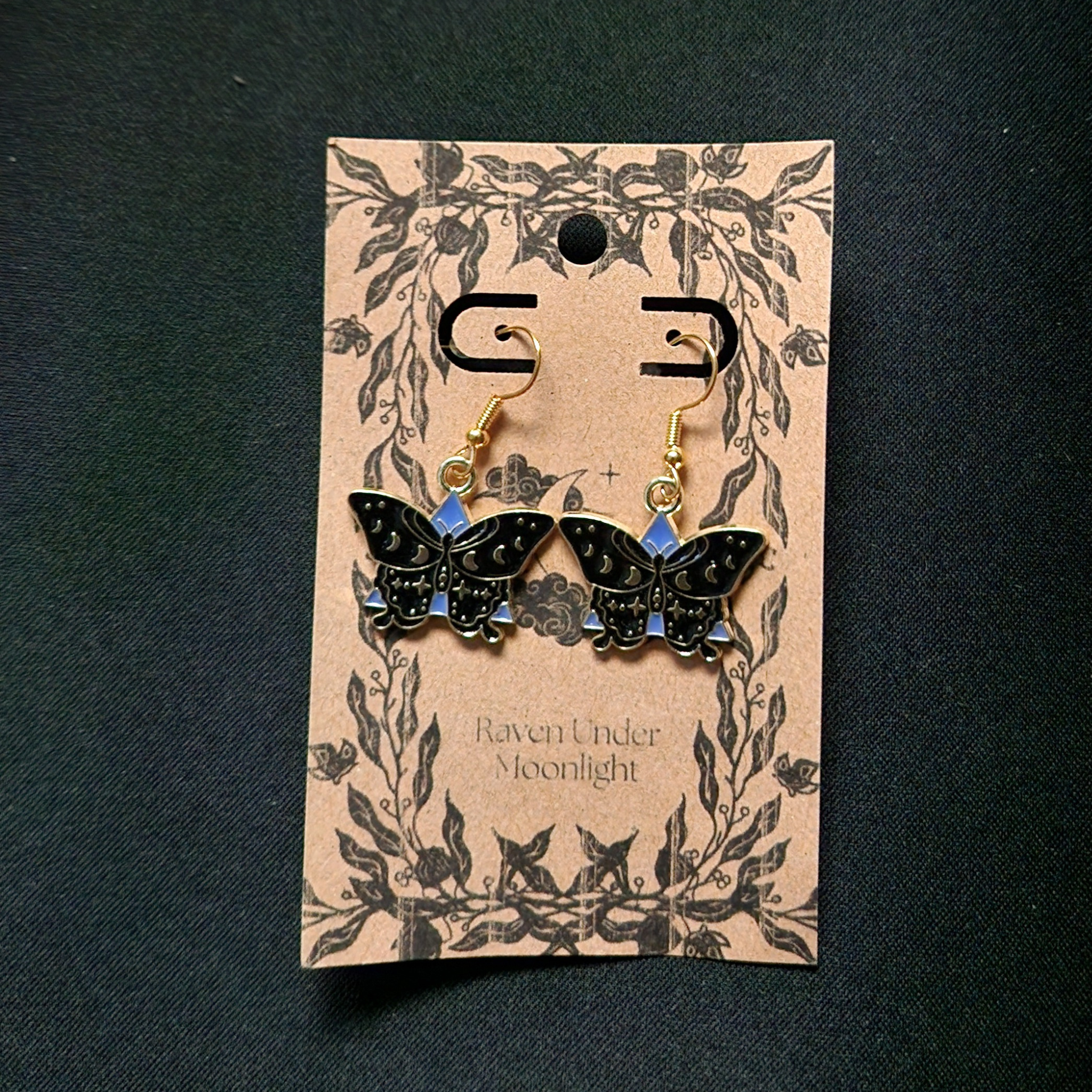 Metal Moon Phase Butterfly (Black & Blue)