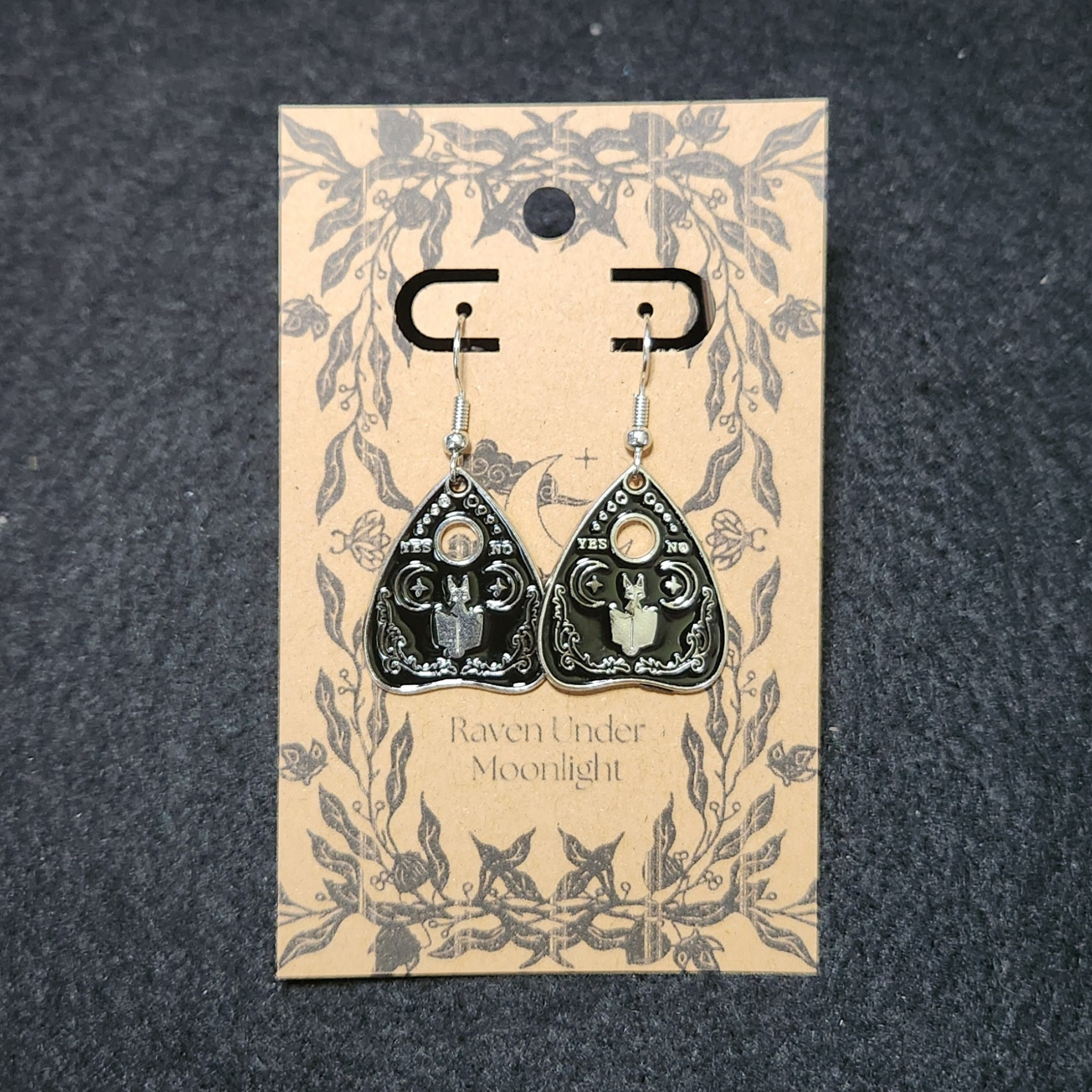 Bat & Book Planchette Dangles (Silver)