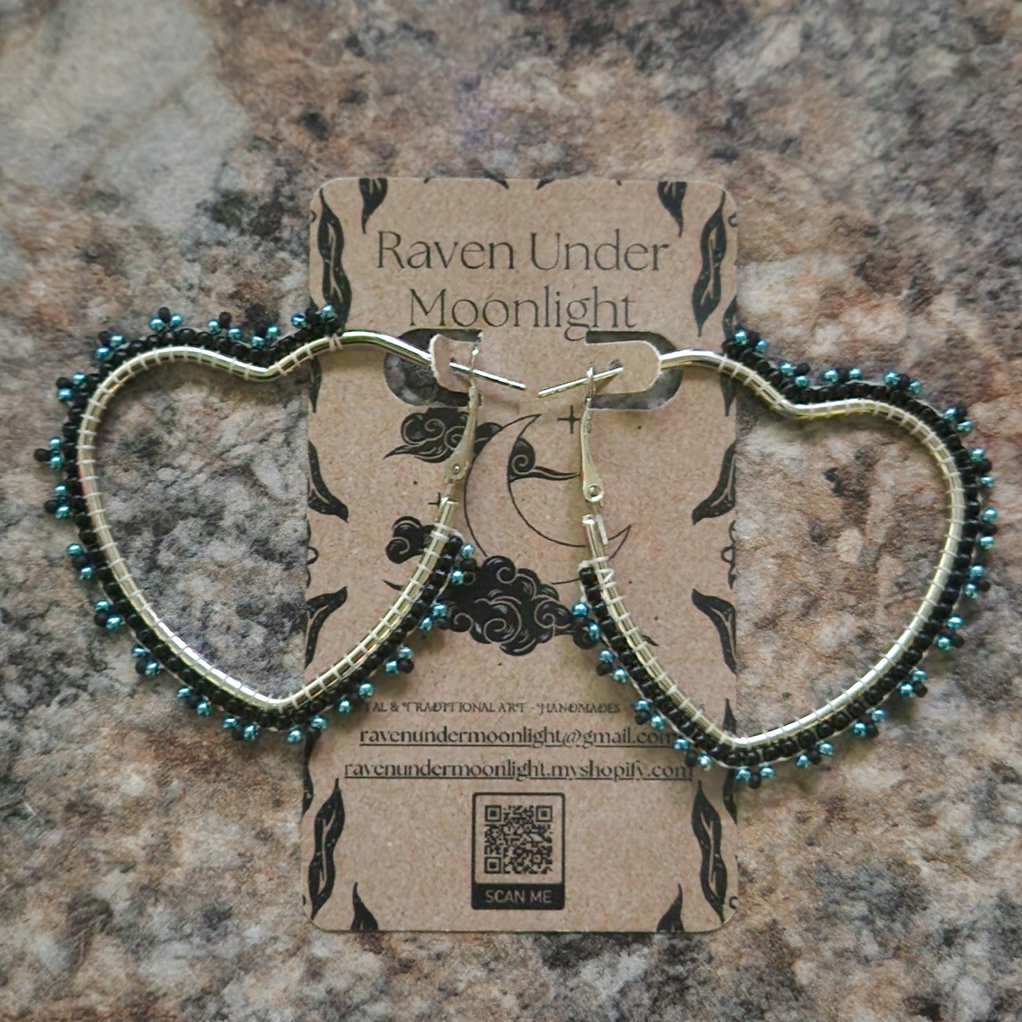 Electric Love in Blue - Silver Beaded Heart Hoops