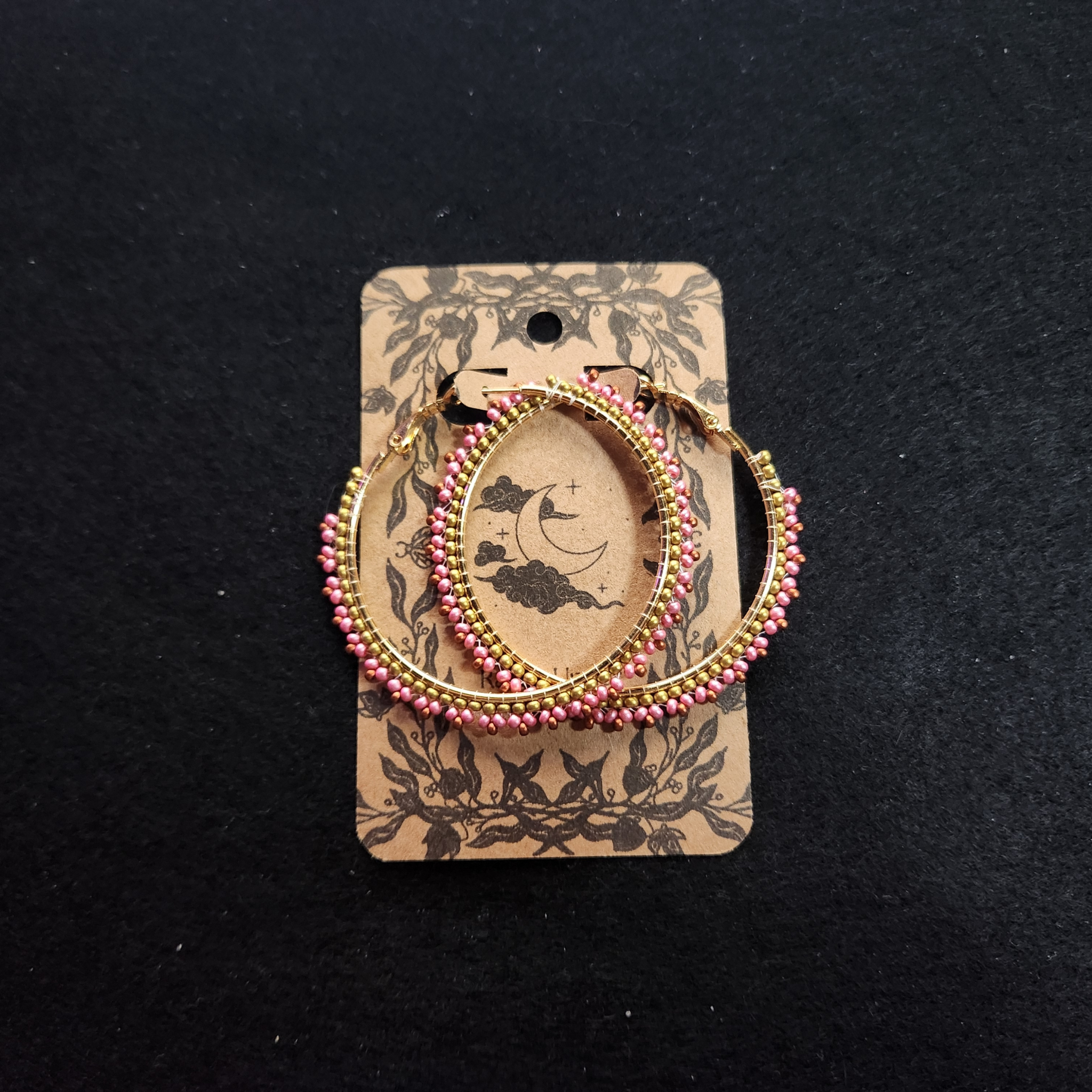 Pink Berries - Gold Beaded Hoops 50mm