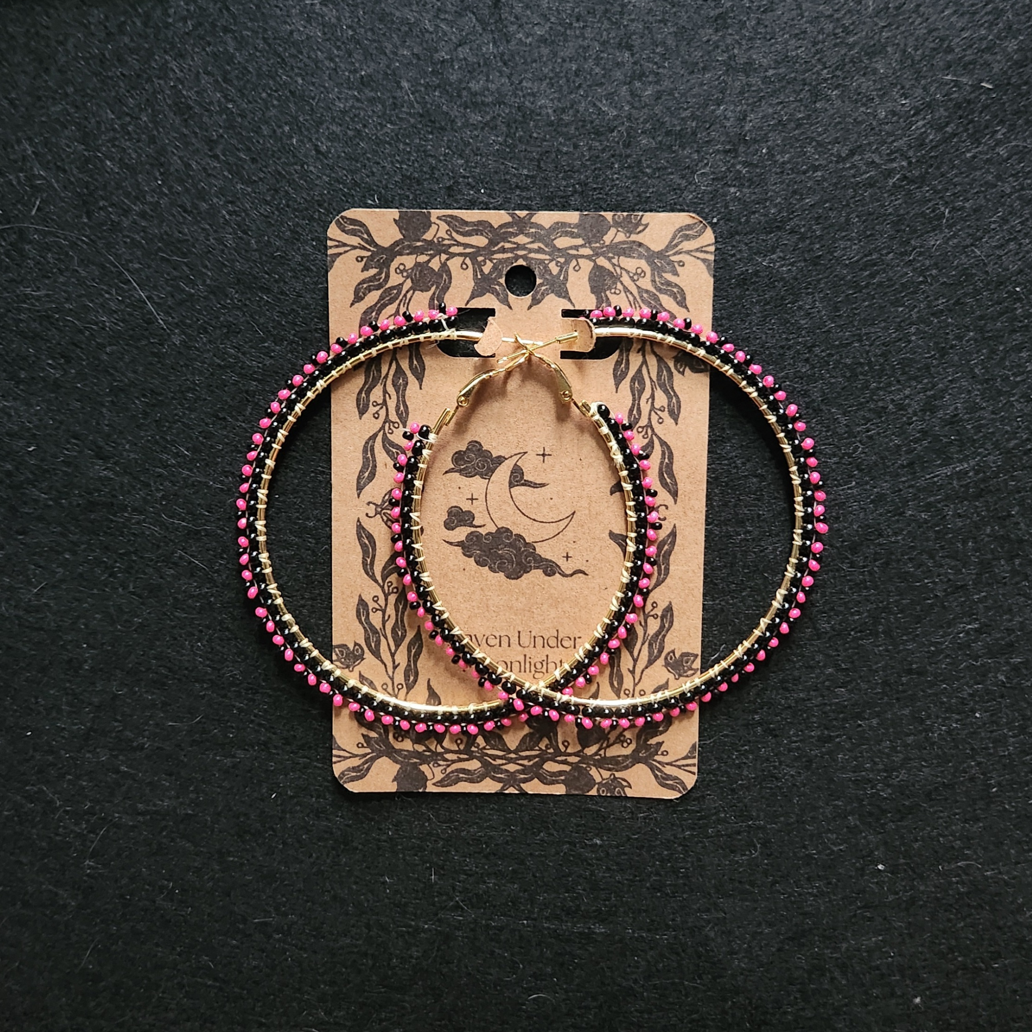 Hot Pink Love - Gold Beaded Hoops 70mm
