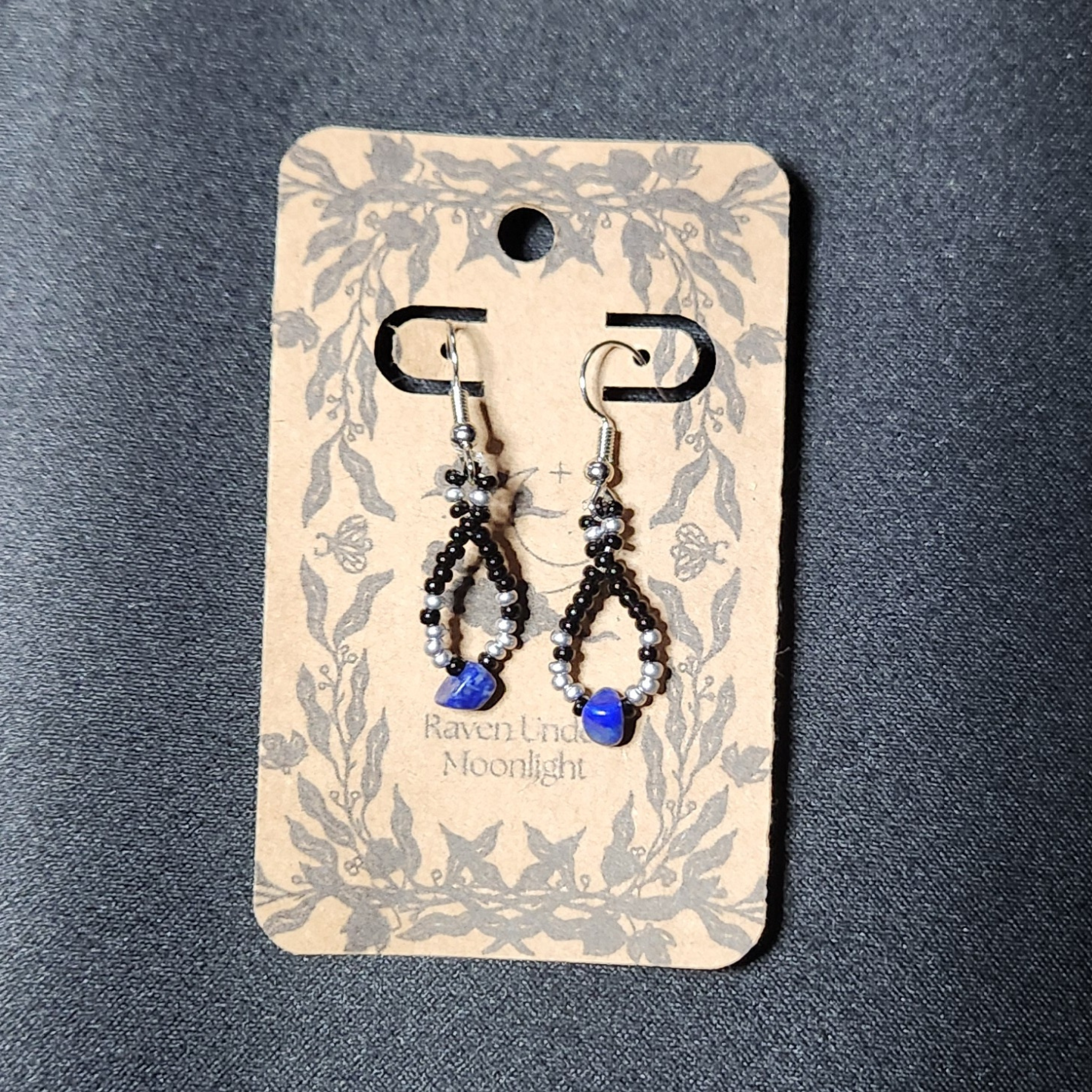 Lapis Lazuli Beaded Teardrops (Silver)