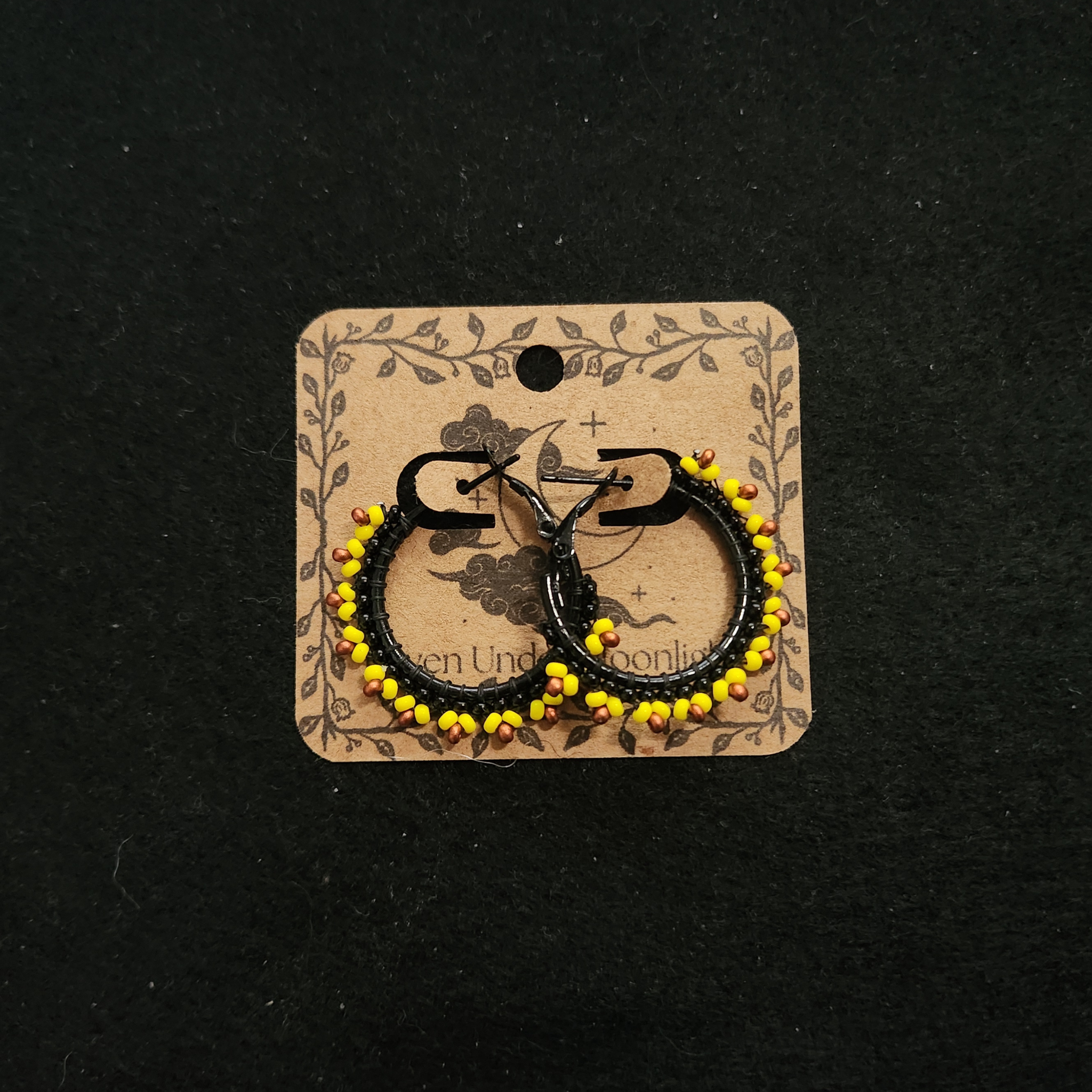 Sunflower Kiss - Black Beaded Hoops 20mm